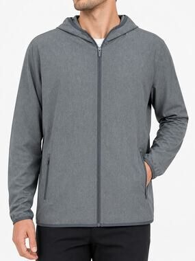 True Classic Mens Gray Active Performance Stretch Shell Jacket Hooded Full Zip L